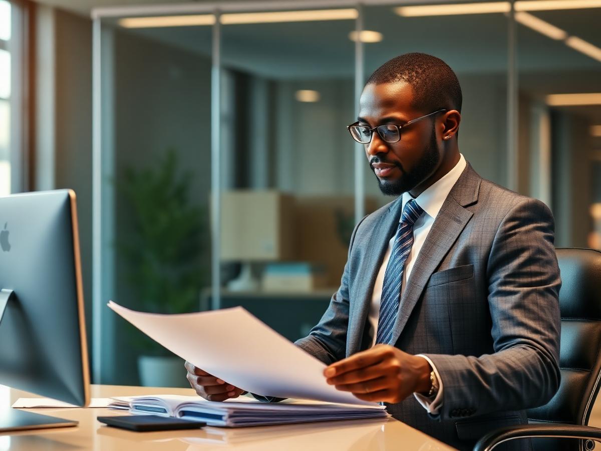 Professional reviewing trade documents